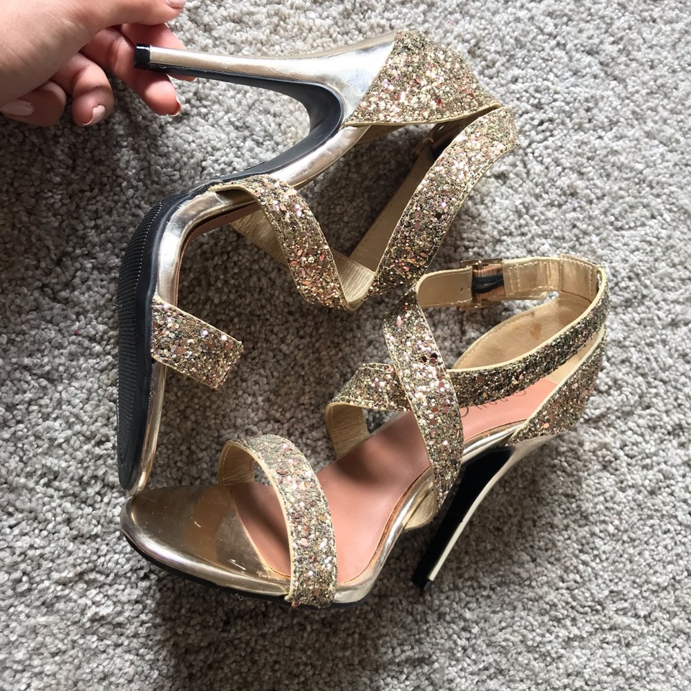 Gold glitter heels